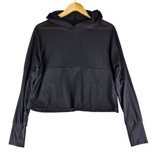 BUFFBUNNY WOMENS ESCANDALA PULLOVER BLACK DIAMOND MESH HOODED CROPTOP SIZE SMALL
